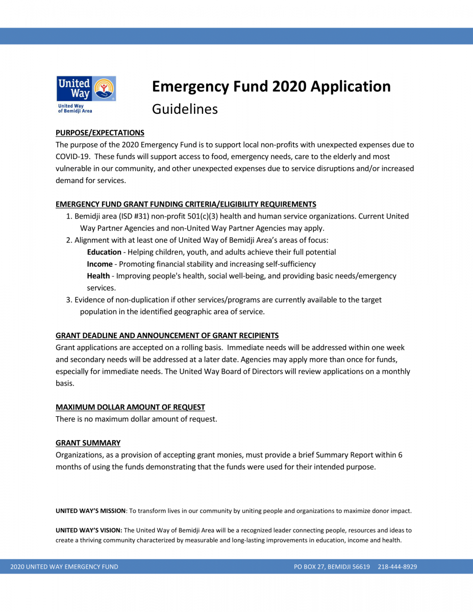 Emergency funding criteria